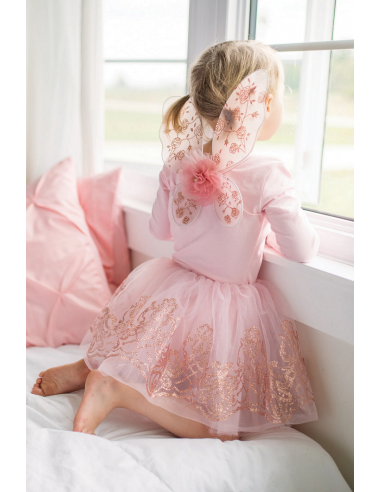 Conjunto de tutú y alas oro rosa