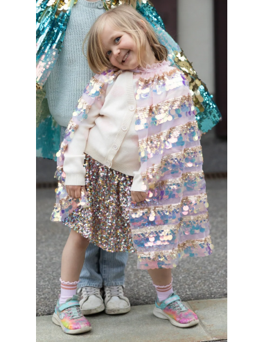 Capa de lentejuelas rosa claro y dorado de la Quinta Avenida