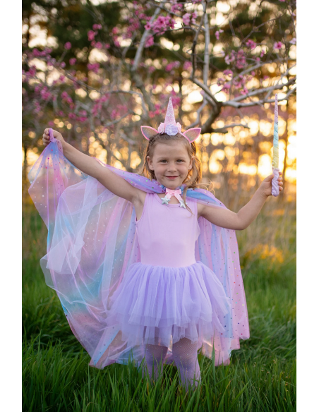 Capa y diadema de unicornio arcoíris