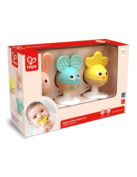 Set de 3 animales sonajero-mordedor con ventosa