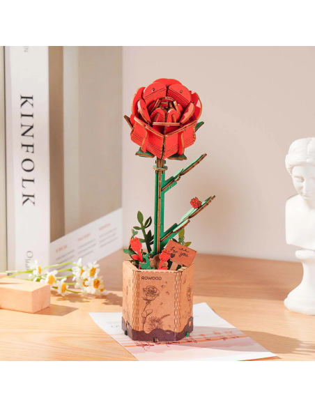 Rosa roja de madera para montar
