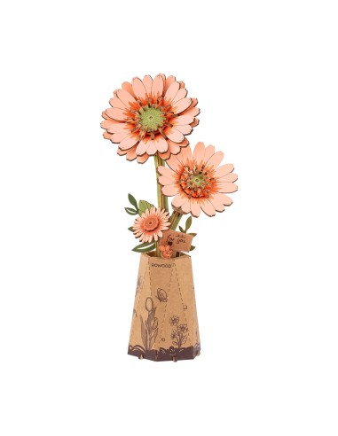 Gerbera naranja de madera para montar