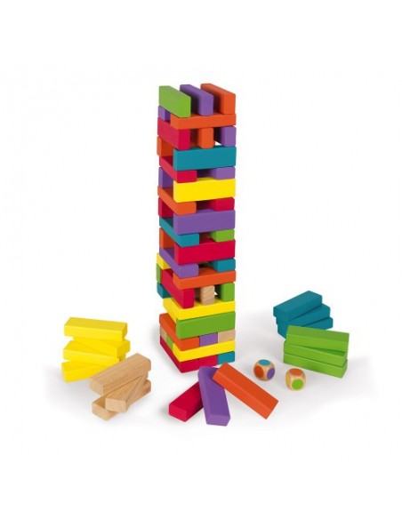 Torre de equilibrio de bloques de madera