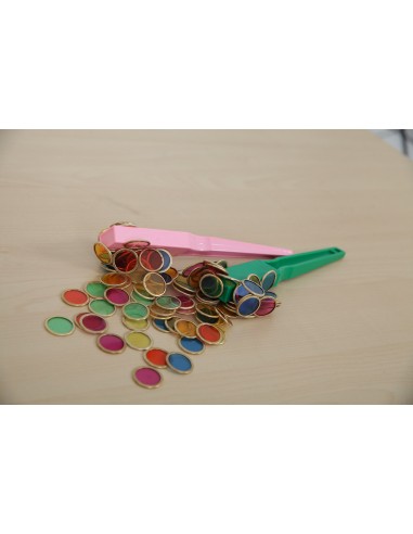 Set de 100 círculos de colores translúcidos y 2 palas magnéticas