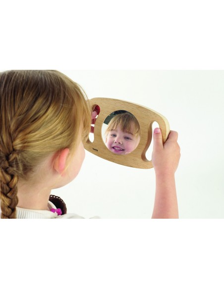 Espejo de madera plano con mangos, de 18 cm