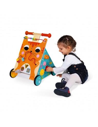 Carrito caminador de madera con multiactividades