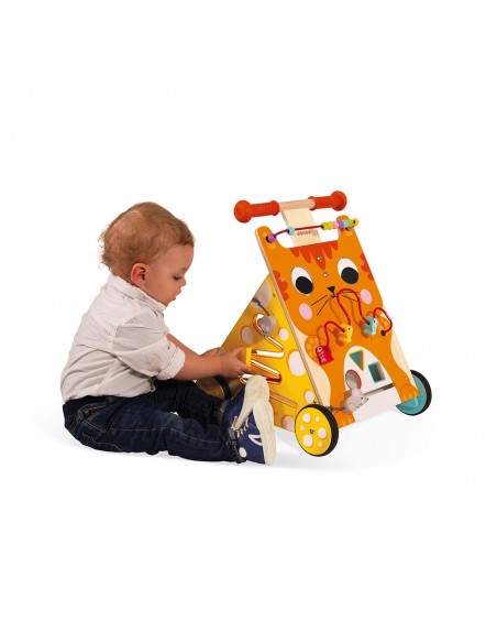 Carrito caminador de madera con multiactividades