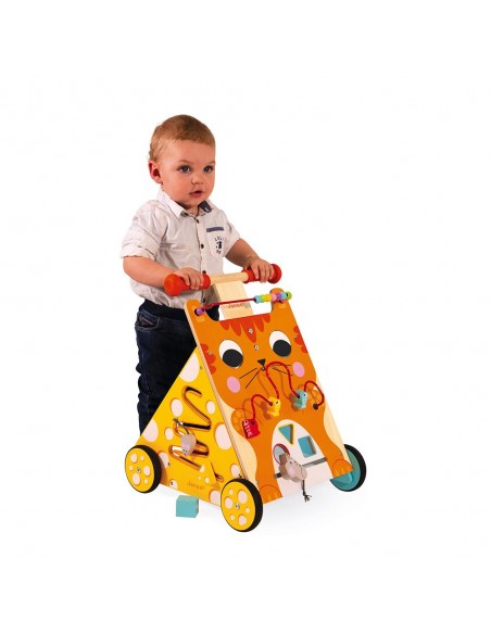 Carrito caminador de madera con multiactividades