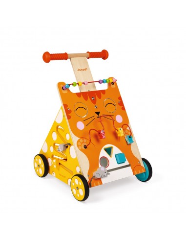 Carrito caminador de madera con multiactividades