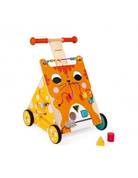 Carrito caminador de madera con multiactividades