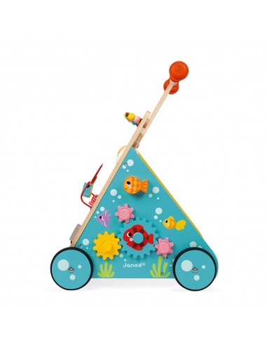 Carrito caminador de madera con multiactividades