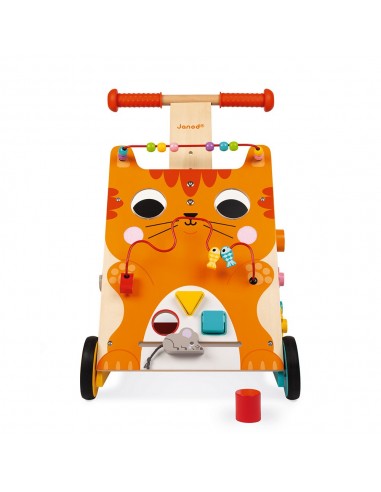 Carrito caminador de madera con multiactividades