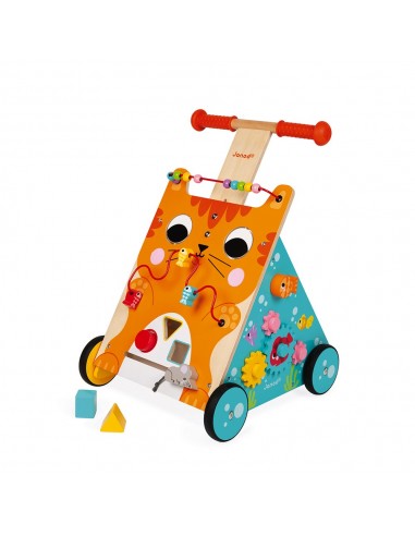 Carrito caminador de madera con multiactividades