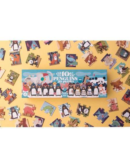 Set de 10 puzles evolutivos 10 Penguins, de 1 a 10 piezas