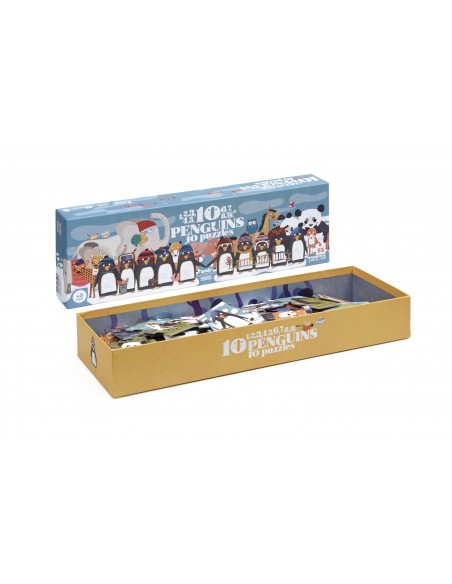 Set de 10 puzles evolutivos 10 Penguins, de 1 a 10 piezas