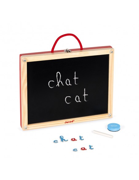 Maletín de madera con letras cursivas