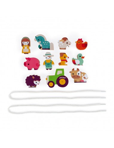 Piezas de granja para enhebrar, de madera