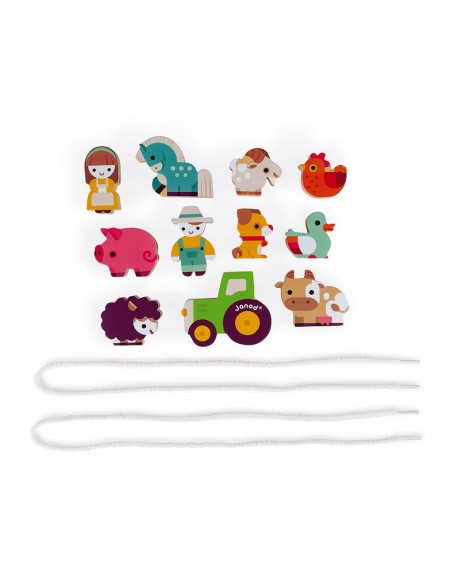 Piezas de granja para enhebrar, de madera