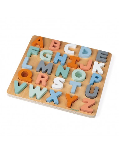 Puzle de madera encajable alfabeto mayúsculas con pizarra