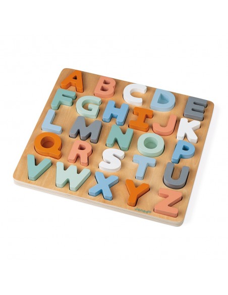 Puzle de madera encajable alfabeto mayúsculas con pizarra