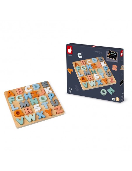 Puzle de madera encajable alfabeto mayúsculas con pizarra