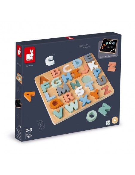 Puzle de madera encajable alfabeto mayúsculas con pizarra