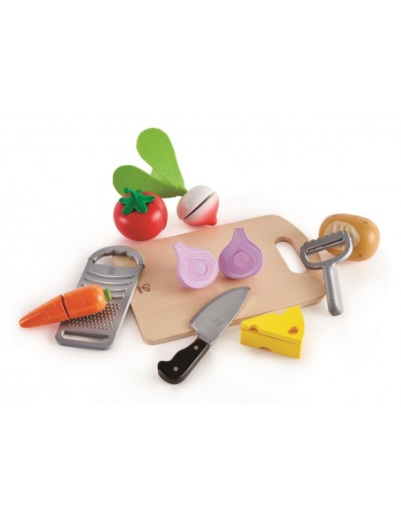 Set de alimentos y utensilios básicos de cocina