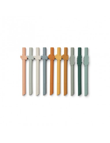 Pack de 10 pajitas de silicona Badu - modelo Safari, multicolor mostaza