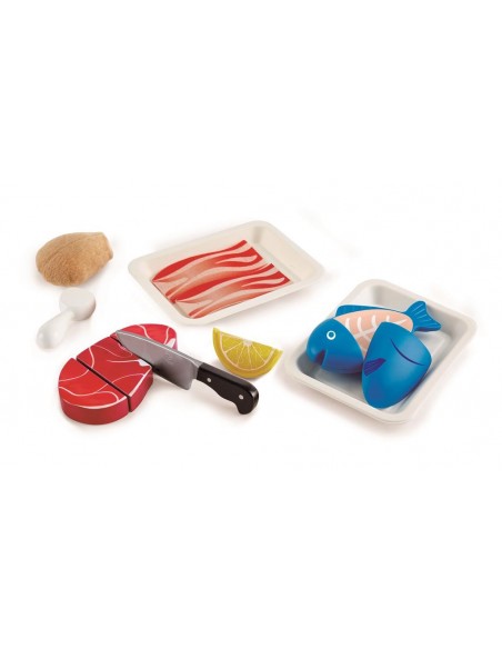 Set de alimentos, carne y pescado, para cocinar