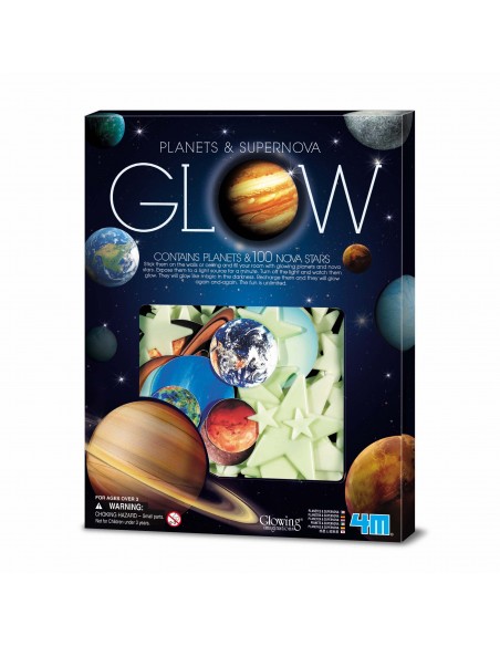 Súper nova y planetas que brilla en la oscuridad