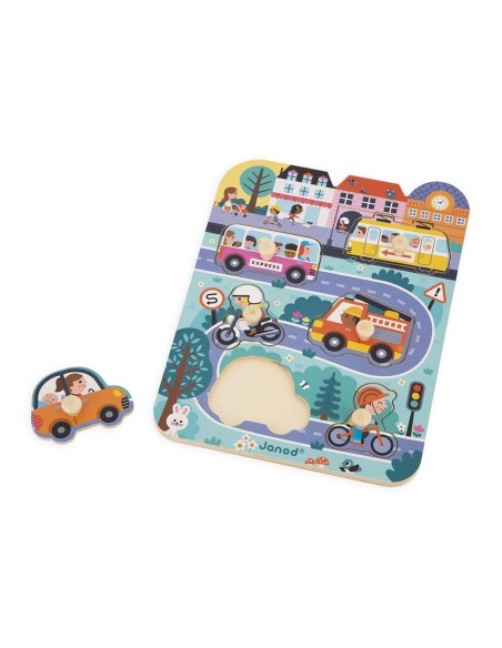 Puzle encajable con pomo En la ciudad, de 6 piezas