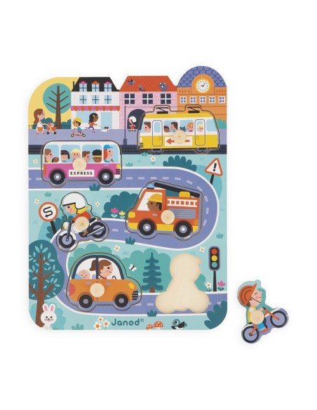 Puzle encajable con pomo En la ciudad, de 6 piezas