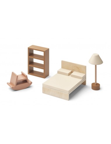 Muebles de habitación de madera para casita de muñecas Amanda, color rosa